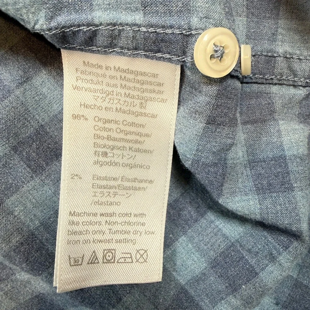 J Crew Slim Mens Blue‎ Buffalo Plaid Button Down Shirt Organic Cotton Stretch XL